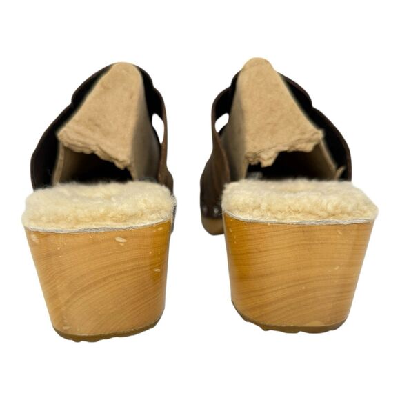 UGG Womens CLOGS Sandals Ore Brown Leather 1675 WOODEN shearling Slip on Size 10 - Picture 7 of 8